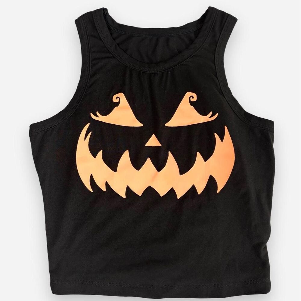 Small Black & orange Halloween pumpkin tank top